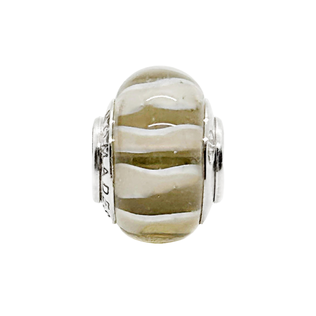 Khaki Stripe Glass Bead Charm