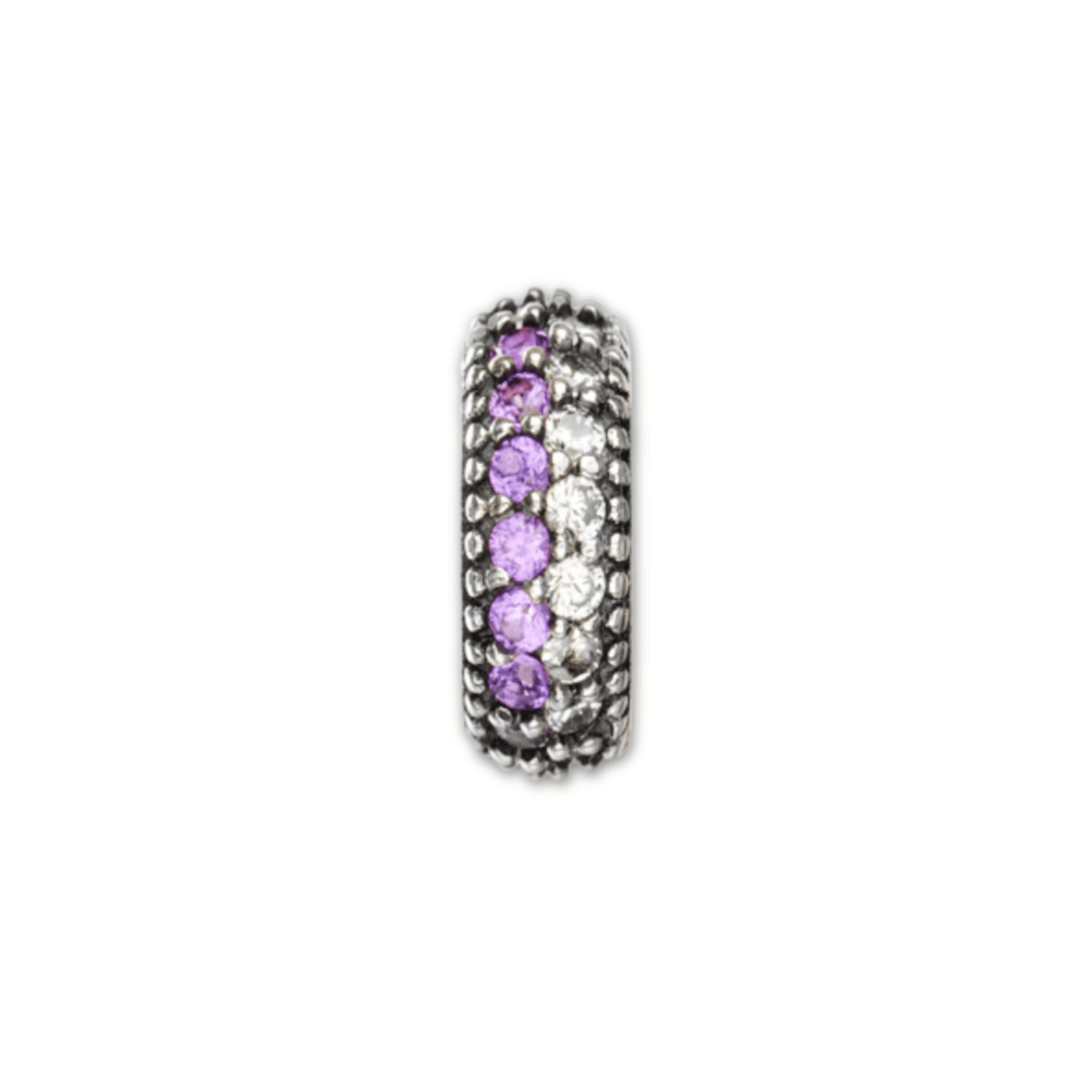Purple/White Striped Pave Bead Charm