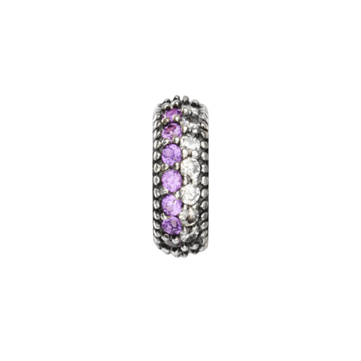 Purple/White Striped Pave Bead Charm