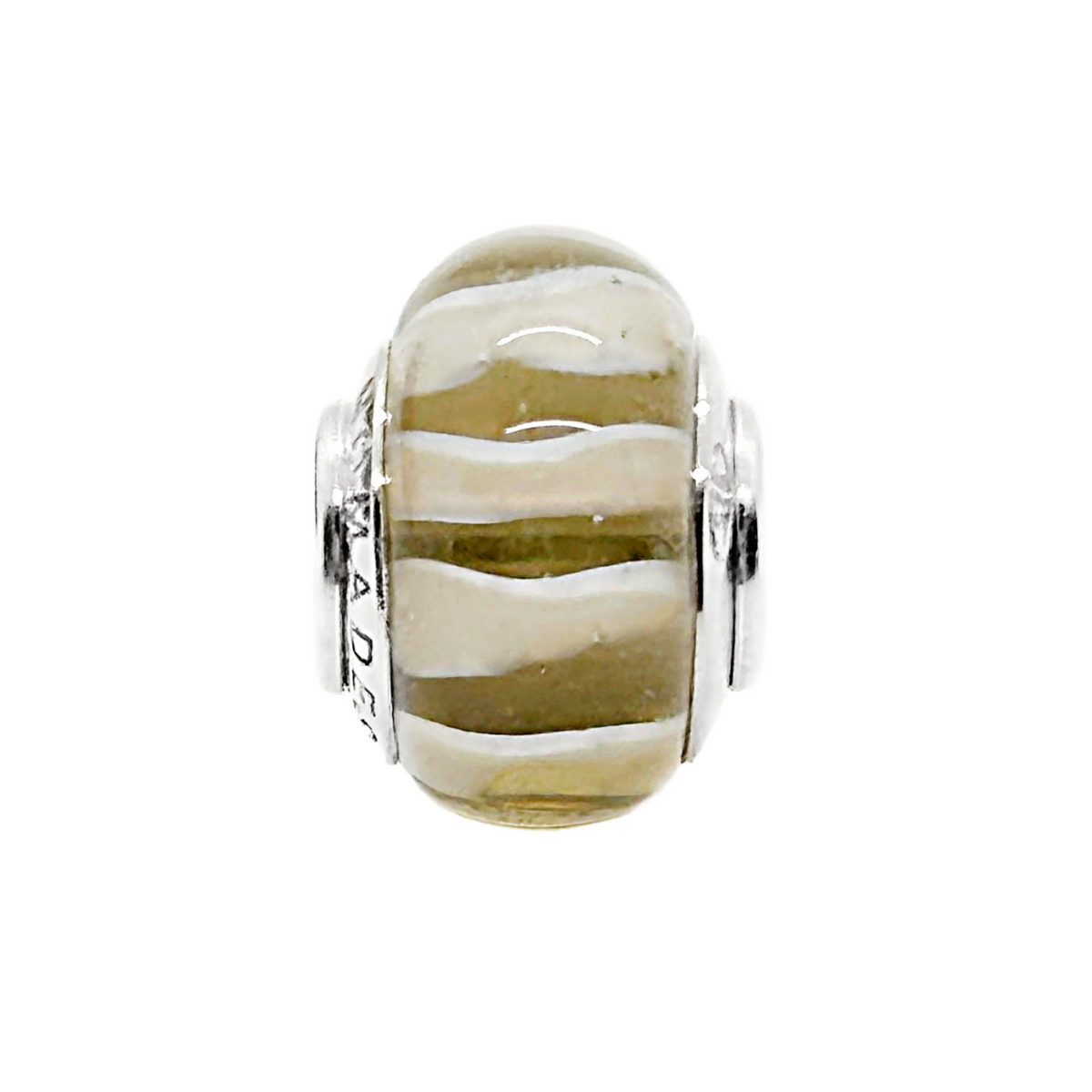 Khaki Stripe Glass Bead Charm