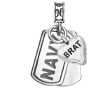 United States Navy, USN, Navy Dog Tag, Navy Brat, Navy dog tag charm, sterling silver Navy jewelry, military charm bracelet, .925 silver dog tag, Nomadés Navy collection