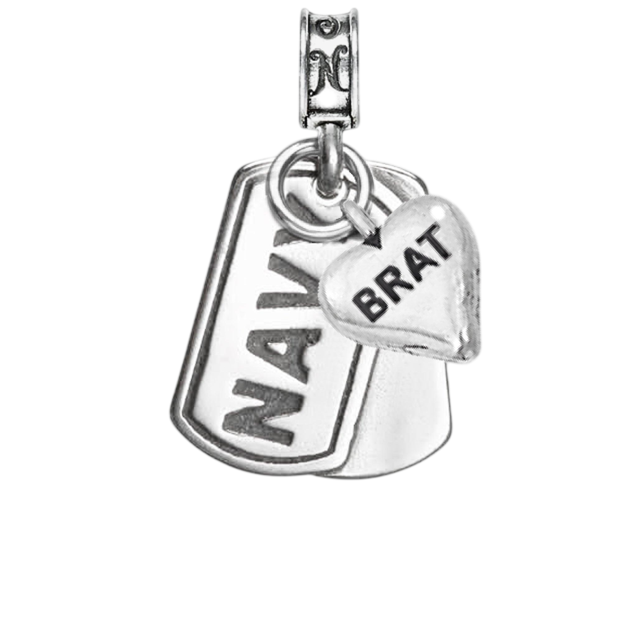 United States Navy, USN, Navy Dog Tag, Navy Brat, Navy dog tag charm, sterling silver Navy jewelry, military charm bracelet, .925 silver dog tag, Nomadés Navy collection