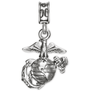 A silver charm featuring the Marine Corps emblem, which includes an eagle, globe, and anchor.
