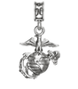 A silver charm featuring the Marine Corps emblem, which includes an eagle, globe, and anchor.