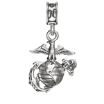 A silver charm featuring the Marine Corps emblem, which includes an eagle, globe, and anchor.
