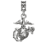 A silver charm featuring the Marine Corps emblem, which includes an eagle, globe, and anchor.