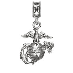 A silver charm featuring the Marine Corps emblem, which includes an eagle, globe, and anchor.
