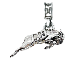 Silver pendant with a detailed design on a white background