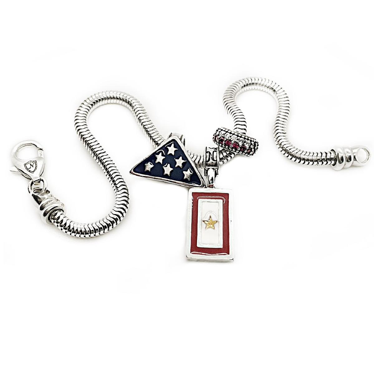Red/White Striped Pave Bead Charm