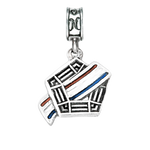 A sterling silver charm featuring United States Pentagon in Washington DCwith a red white and blue flag waving