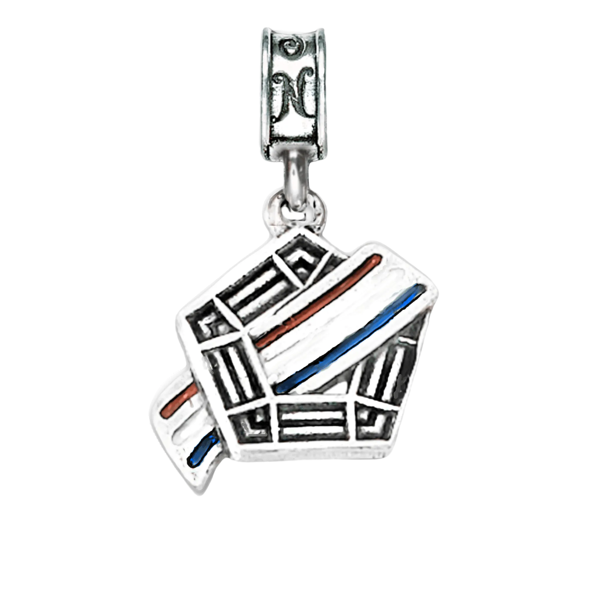A sterling silver charm featuring United States Pentagon in Washington DCwith a red white and blue flag waving