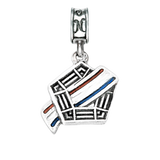 A sterling silver charm featuring United States Pentagon in Washington DCwith a red white and blue flag waving